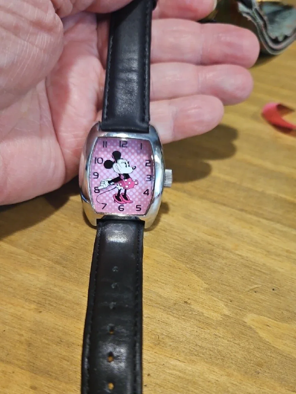 Seiko Pink Minnie Mouse Dial Black Strap Watch